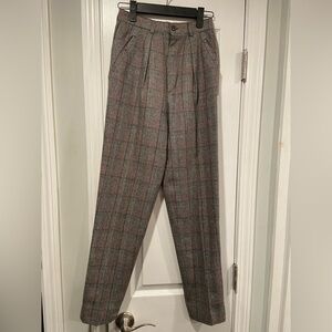 VTG Hunters Run Size 4 Plaid Wool Blend Trousers Made Italy High Waist Pleated